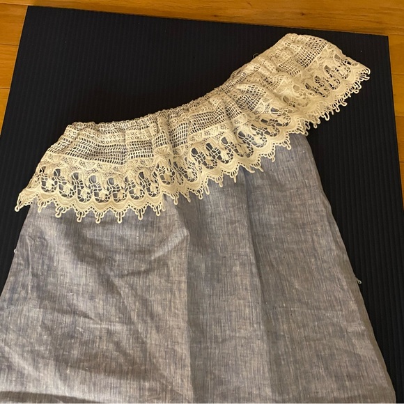 Miguelina One- Shoulder Blue & White Lace Dress Size Small - Beautiful - Picture 6 of 10